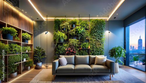 Vertical Garden Wall Display in a Sophisticated Contemporary Living Room