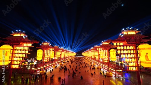 Fengnan City, China - January 27, 2023: Fengnan Hetou Old Street Tangfeng Lantern.