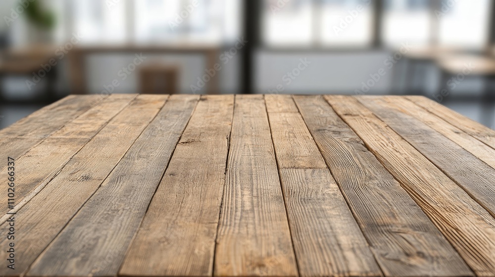 Rustic Wooden Table in Bright Interior Space Rustic Wooden Table in Bright Interior Space