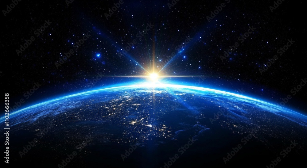 Fototapeta premium Earth from Space with Sunbeam at Planet's Edge