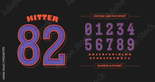 Hitter 82: Purple Numbers with Orange Outline concept. Featuring clean orange A-Z characters on a sleek black background.