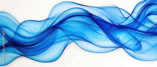 A flowing wave of translucent blue fabric creates a sense of movement and tranquility.