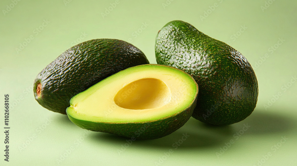 close-up fresh-cut avocado on a light green background close-up fresh-cut avocado on a light green background