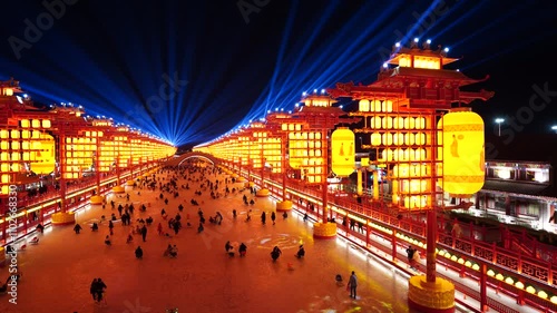 Fengnan City, China - January 27, 2023: Fengnan Hetou Old Street Tangfeng Lantern.