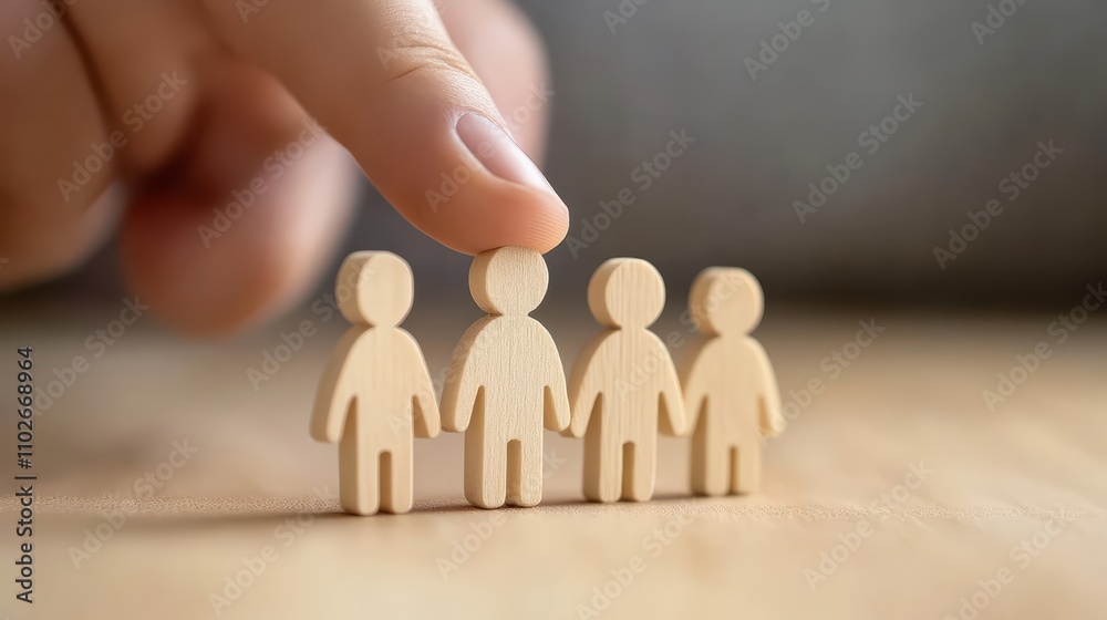 Wooden family figure placed with care, symbol of home, unity and love in relationships