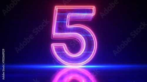 Wallpaper Mural Neon Glowing Number Five in Futuristic Design with Electric Blue and Pink Light on Dark Background Torontodigital.ca