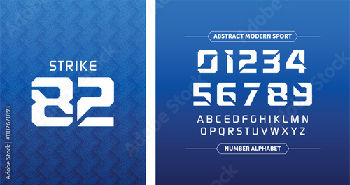 Strike 82: Sleek blue jersey with bold modern typography. Includes alphabet and numbers for a confident, personalized look.