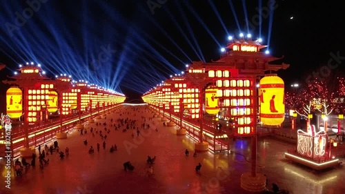 Fengnan City, China - January 27, 2023: Fengnan Hetou Old Street Tangfeng Lantern.