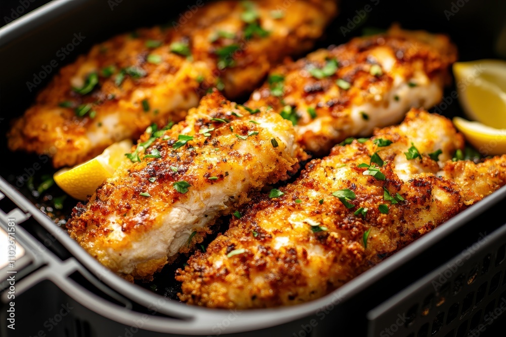Crispy Chicken Schnitzel with Lemon Wedges Crispy Chicken Schnitzel with Lemon Wedges