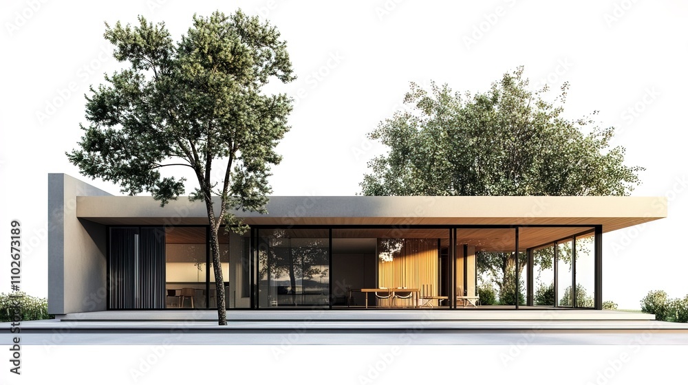 Modern suburban house isolated on white background, simple home suburban home 