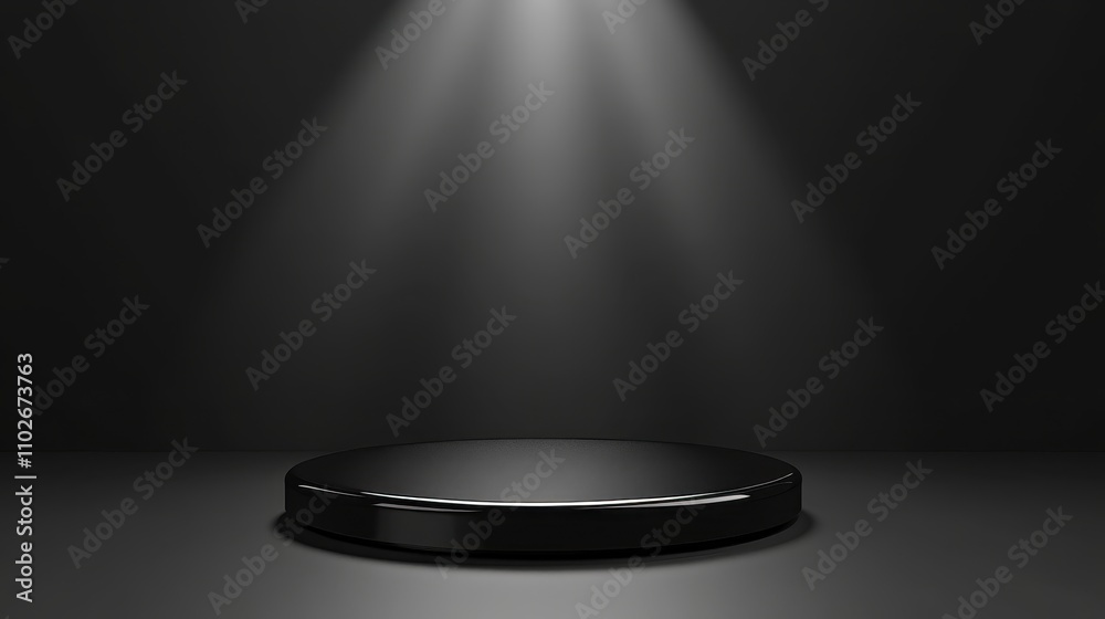 Black Circular Platform Under Spotlight Illumination Black Circular Platform Under Spotlight Illumination