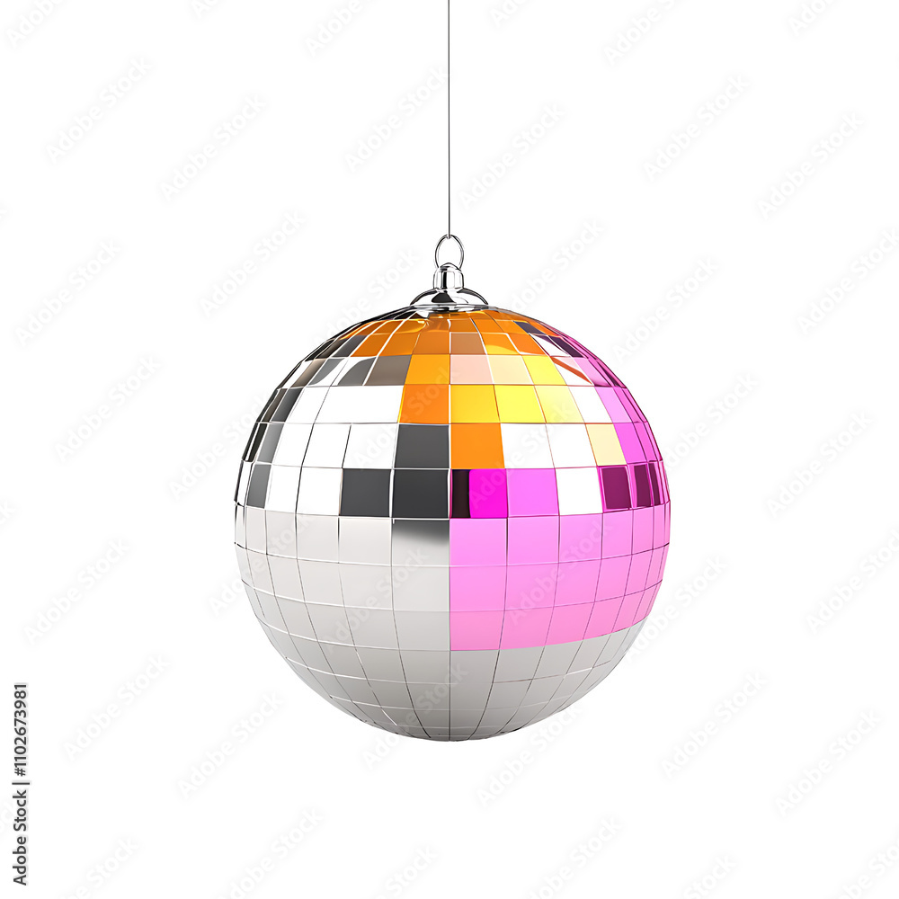 A sparkling disco ball, party element, hyper-realistic art style, silver and multicolor reflections, isolated on white background A sparkling disco ball, party element, hyper-realistic art style, silver and multicolor reflections, isolated on white background