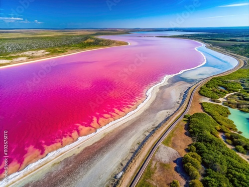 Drone View Pink Lake Australia, Hutt Lagoon Summer Algae Bloom, Gregory Western Australia Salt Lake Aerial Photography