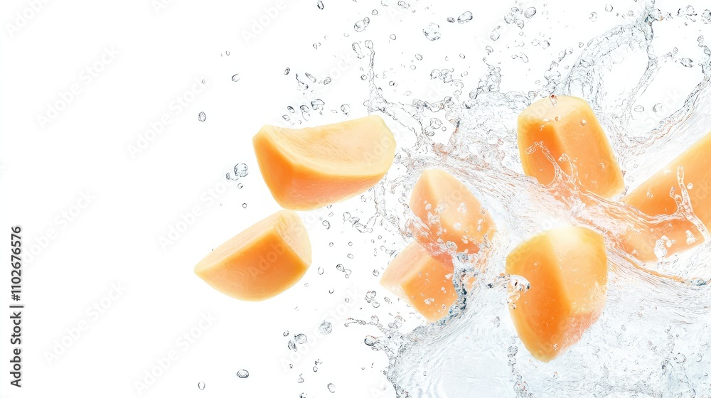 Dynamic Water Splash with Floating Fresh Papaya Chunks, Symbolizing Tropical Freshness and Wellness.
Dynamic Water Splash with Floating Fresh Papaya Chunks, Symbolizing Tropical Freshness and Wellness.