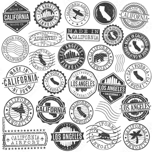 Los Angeles, CA, USA Set of Stamps. City Travel Marks. Made In Product. Design Seals Old Style Insignia.