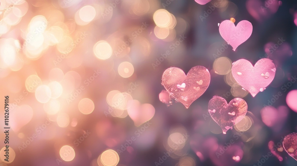 A soft, dreamy background with heart-shaped bokeh lights, giving a warm and romantic glow A soft, dreamy background with heart-shaped bokeh lights, giving a warm and romantic glow