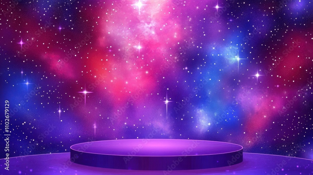 Obraz premium Cosmic Platform In A Galaxy Of Purple And Pink Hues