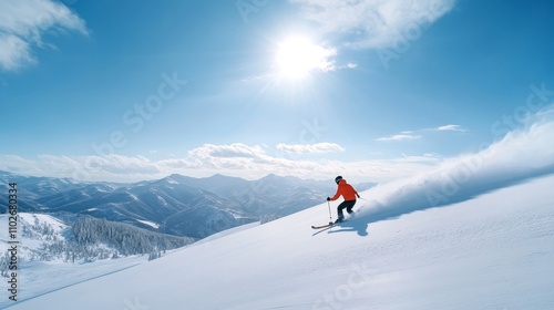 Skiing Adventure in Serene Mountain Landscape