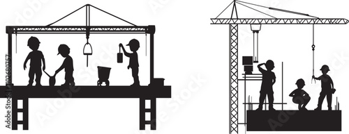 Silhouette vector of a children working on construction site, stop child labor vector silhouette