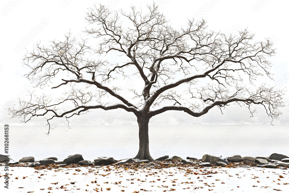 Winter's Solitary Tree: A Snowy Landscape with Autumn's Last Leaves Winter's Solitary Tree: A Snowy Landscape with Autumn's Last Leaves