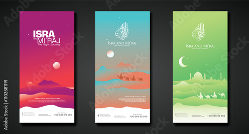 The night journey design set banner vertical template with a vector illustration of a night journey atmosphere.
