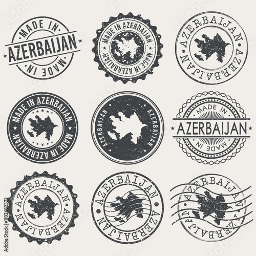 Azerbaijan Set of Stamps. Country Travel Marks. Made In Product. Design Seals Old Style Insignia.