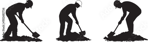 Silhouette vector of a construction worker digging with a shovel. Farmer with shovel working in garden. Labor Day vector silhouette