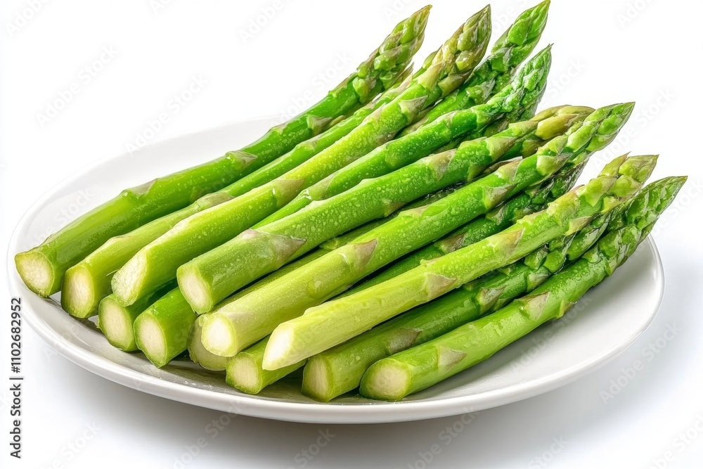 Steamed asparagus on a white plate, drizzled with hollandaise sauce and sprinkled with fresh herbs