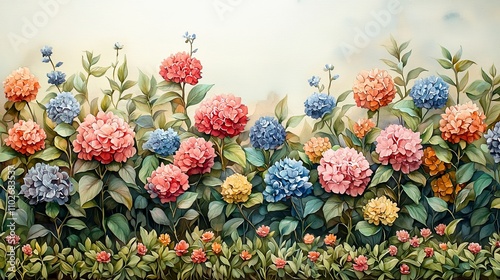 Wallpaper Mural A vibrant floral mural featuring colorful blossoms and lush greenery. Torontodigital.ca