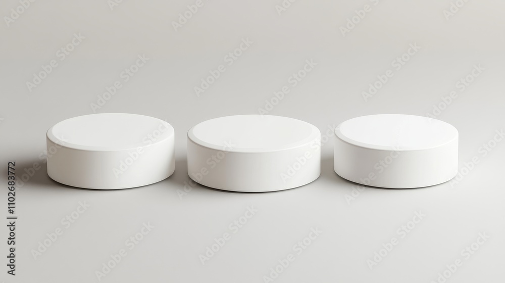 Three White Cylindrical Platforms Stand In A Row Three White Cylindrical Platforms Stand In A Row