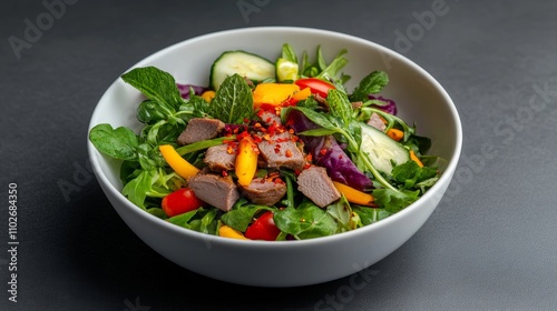 Fresh Colorful Salad with Vegetables and Meat