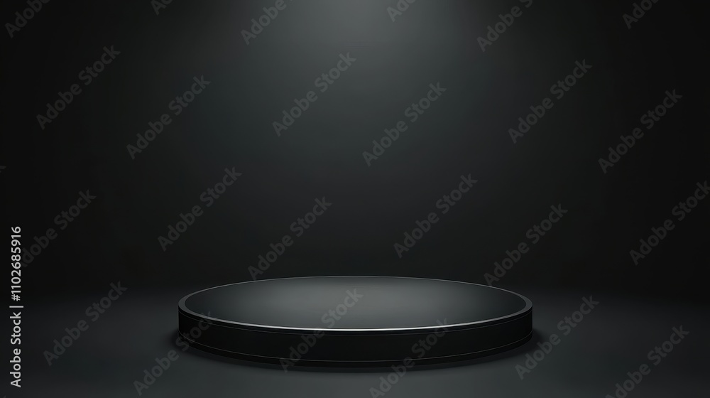Black Circular Platform In A Dark Room Black Circular Platform In A Dark Room