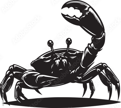 A crab leaning forward with one claw raised silhouette vector