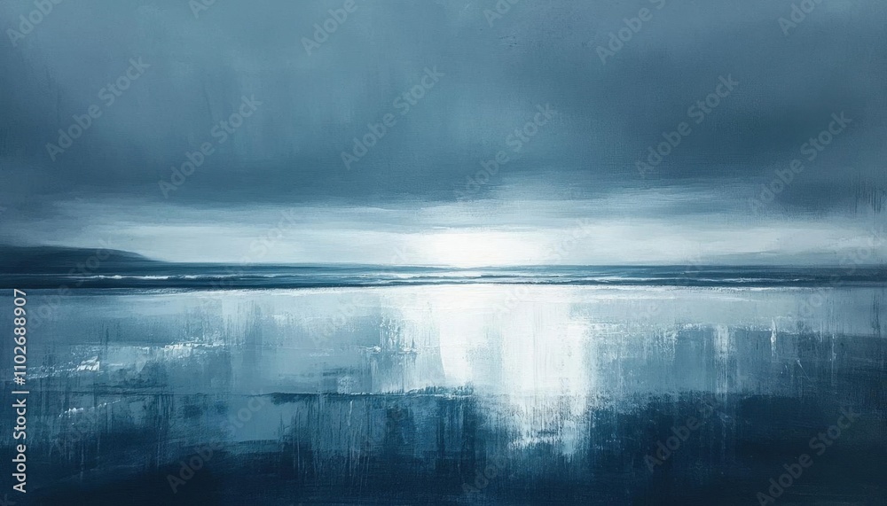 Fototapeta premium A serene seascape with moody blues and reflective water.