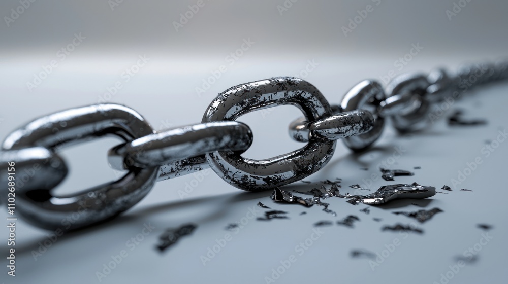 Fototapeta premium A visual representation of a broken chain, symbolizing a missing link in a process or relationship.