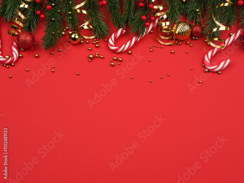 red christmas background fir and balls