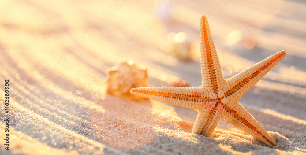 Beautiful starfish on beach sand, closeup Beautiful starfish on beach sand, closeup
