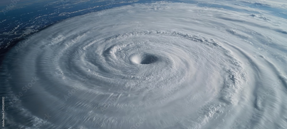 Aerial view of a hurricane swirling in the ocean, showcasing powerful weather patterns. Aerial view of a hurricane swirling in the ocean, showcasing powerful weather patterns.