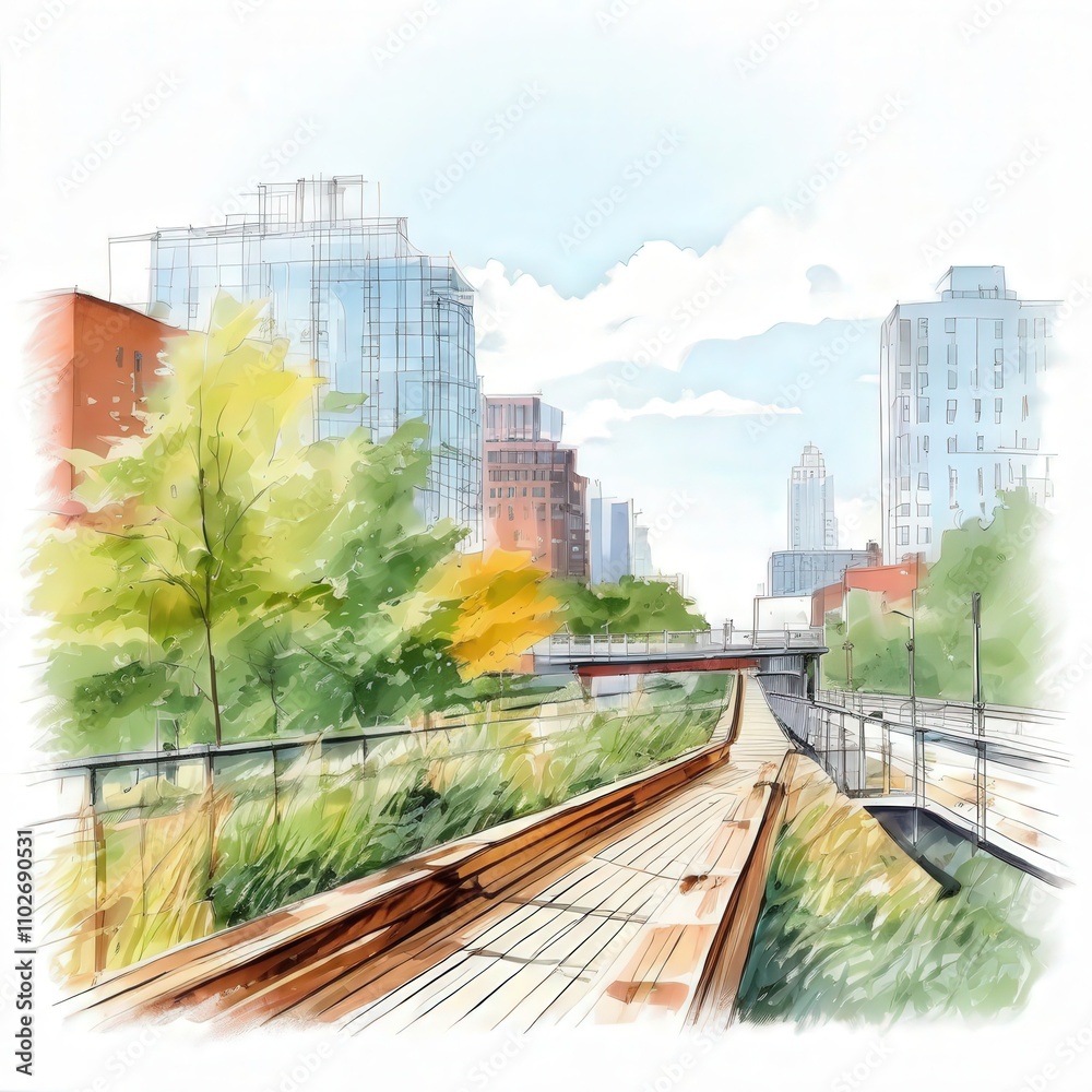 the AI Image Generator, Urban Walkway Through Vibrant Cityscape and Lush Greenery the AI Image Generator, Urban Walkway Through Vibrant Cityscape and Lush Greenery