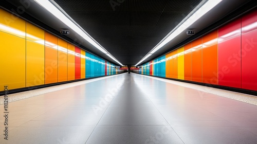 Vibrant Modern Subway Corridor with Colorful Walls