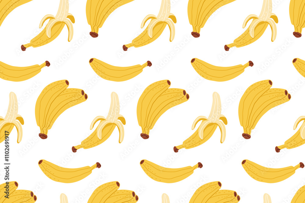Colorful pattern of bananas on a white background, perfect for fruity designs and themes Colorful pattern of bananas on a white background, perfect for fruity designs and themes