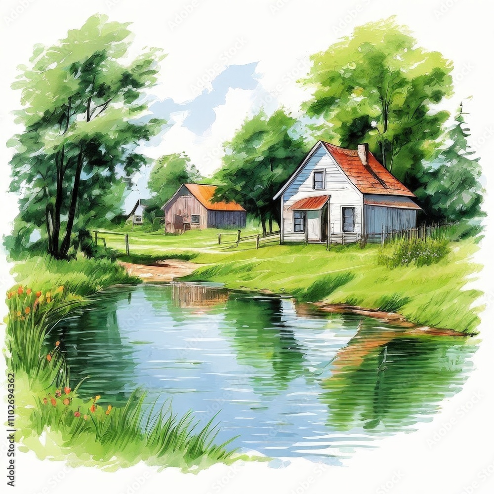 the AI Image Generator, Tranquil Countryside Landscape With Stream the AI Image Generator, Tranquil Countryside Landscape With Stream