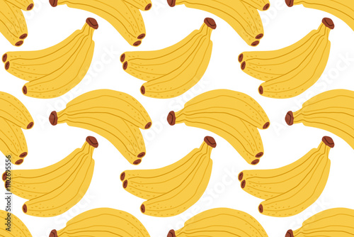 Bright yellow bananas arranged in a repetitive pattern against a white background