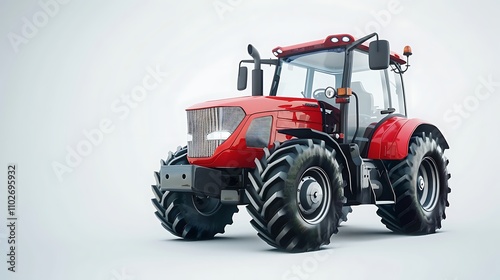 A red tractor with large tires, designed for agricultural tasks and field work.