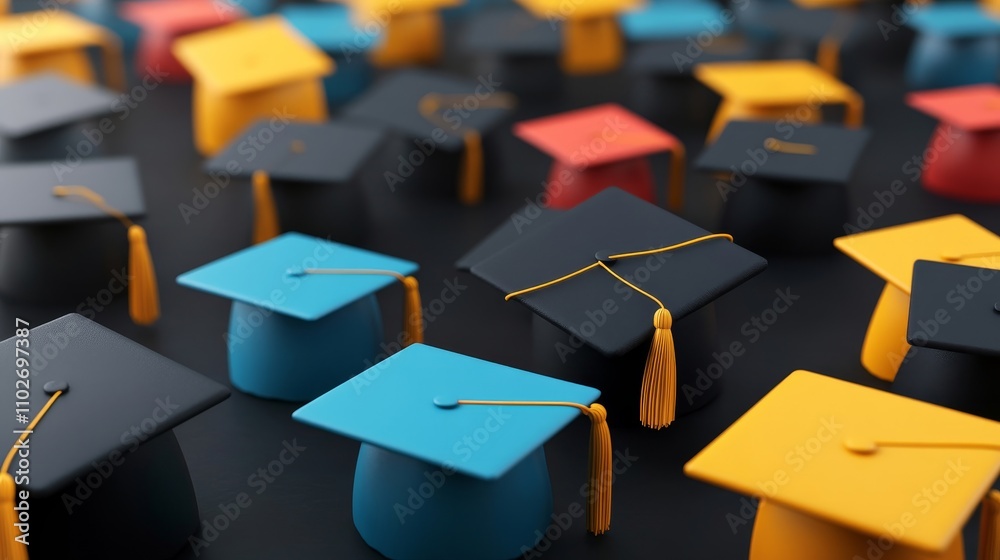Colorful Graduation Caps on a Dark Background Colorful Graduation Caps on a Dark Background
