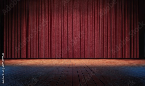 Theater Stage with Red Velvet Curtains and Warm Glow