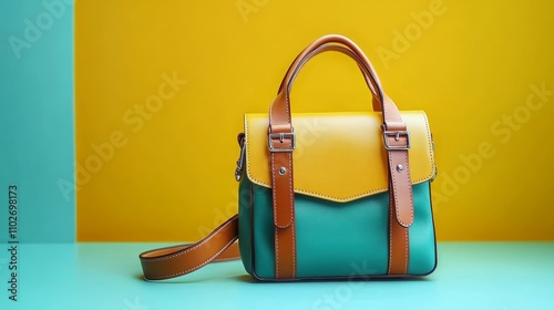 Stylish Handbag on Colorful Background Vibrant Design Modern Accessories Fashion photo