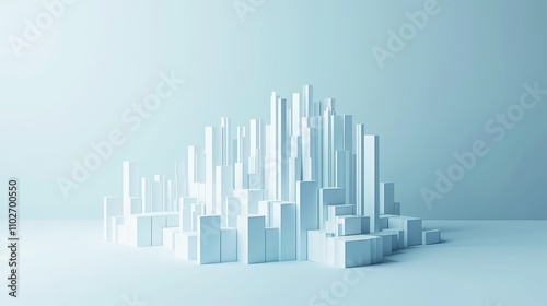 Futuristic cityscape formed from white geometric blocks, creating an abstract urban skyline. Ideal for architectural, technology, or modern design themes. AI generated.