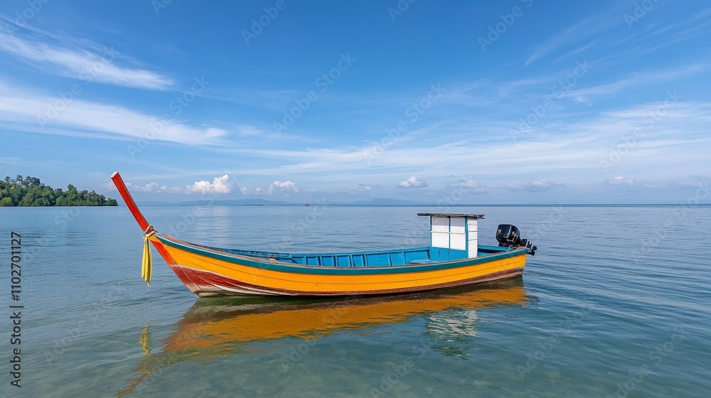 Vibrant Fishing Boat on Calm Tropical Water Vibrant Fishing Boat on Calm Tropical Water