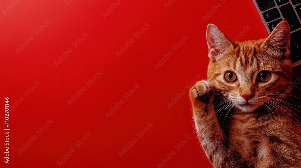 Obraz premium Cat Reaching for Key on Desk